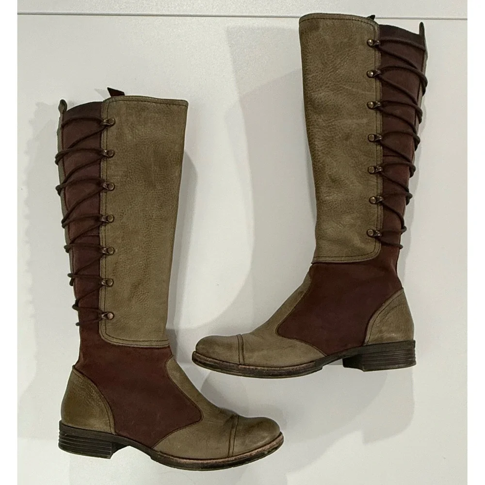 Naya Apollonia Tall Boots Womens 7.5 M Olive Green Brown Leather Lace Up Back